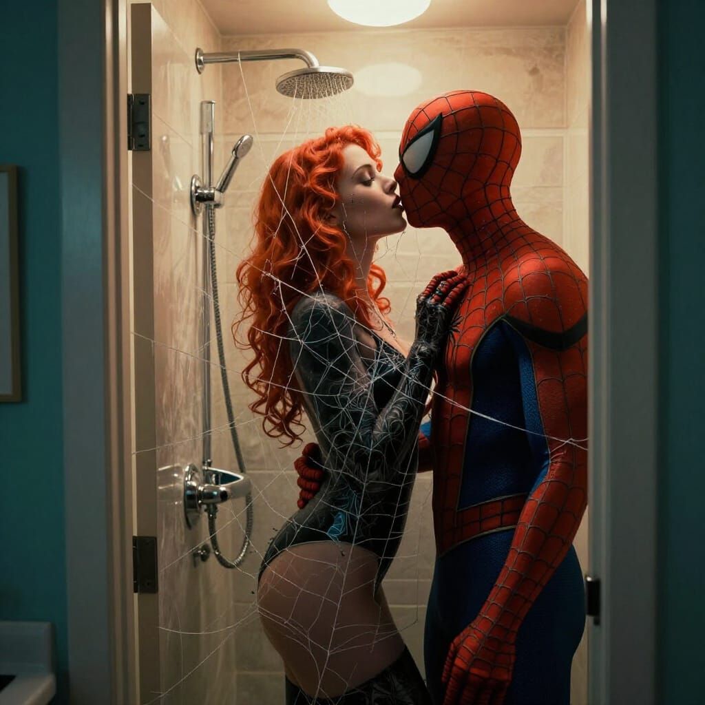 Spider-Man Kiss in Shadowy Motel Room