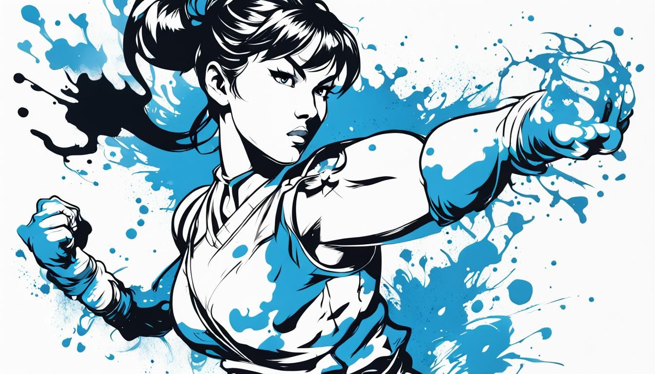 Chun Li in Duotone Graphic Novel Style