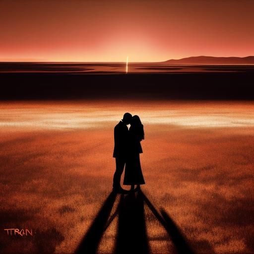 Figures in Desolate Landscape with Vibrant Sky