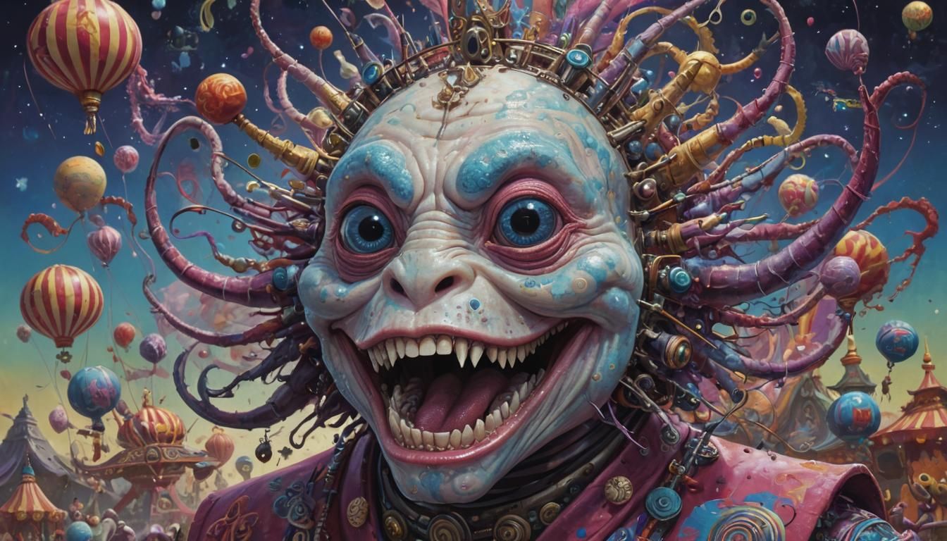 Cyborg Monkfish Circus Dream in Pop Art Style