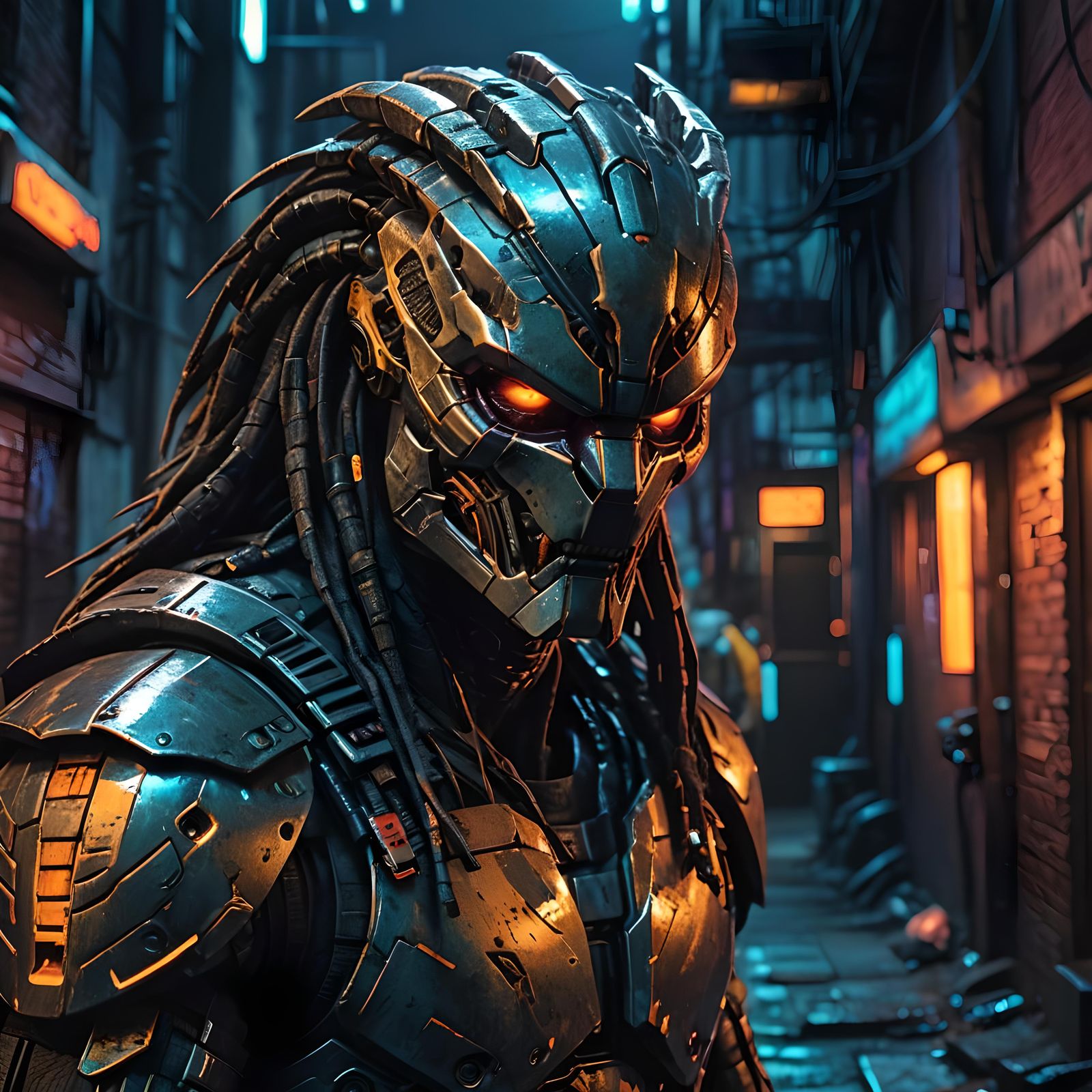 Cyberpunk Robotic Predator with Scar