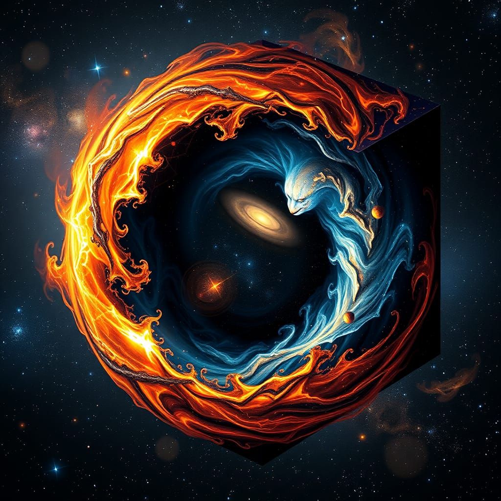 Surreal Galaxy with Möbius Cube Yin-Yang Symbolism