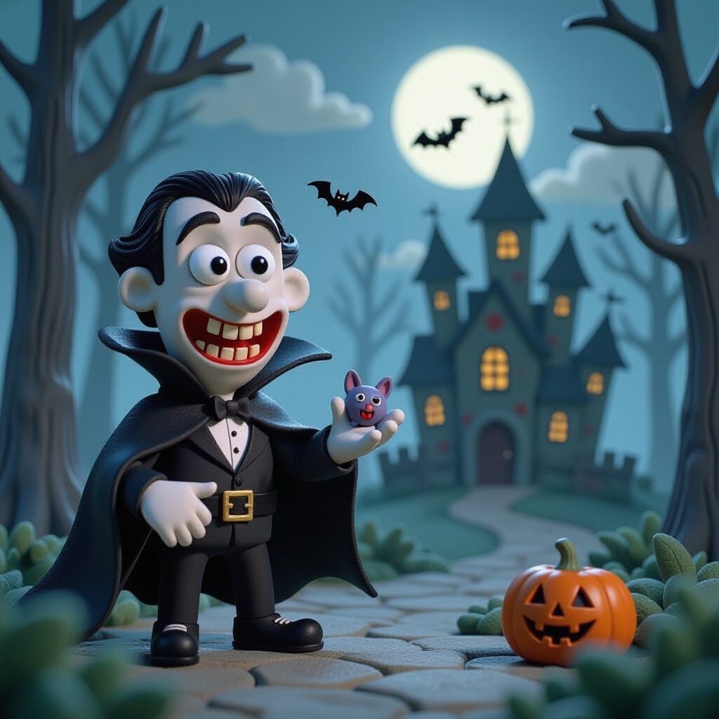Spooky Cute Claymation Dracula in Haunted Forest