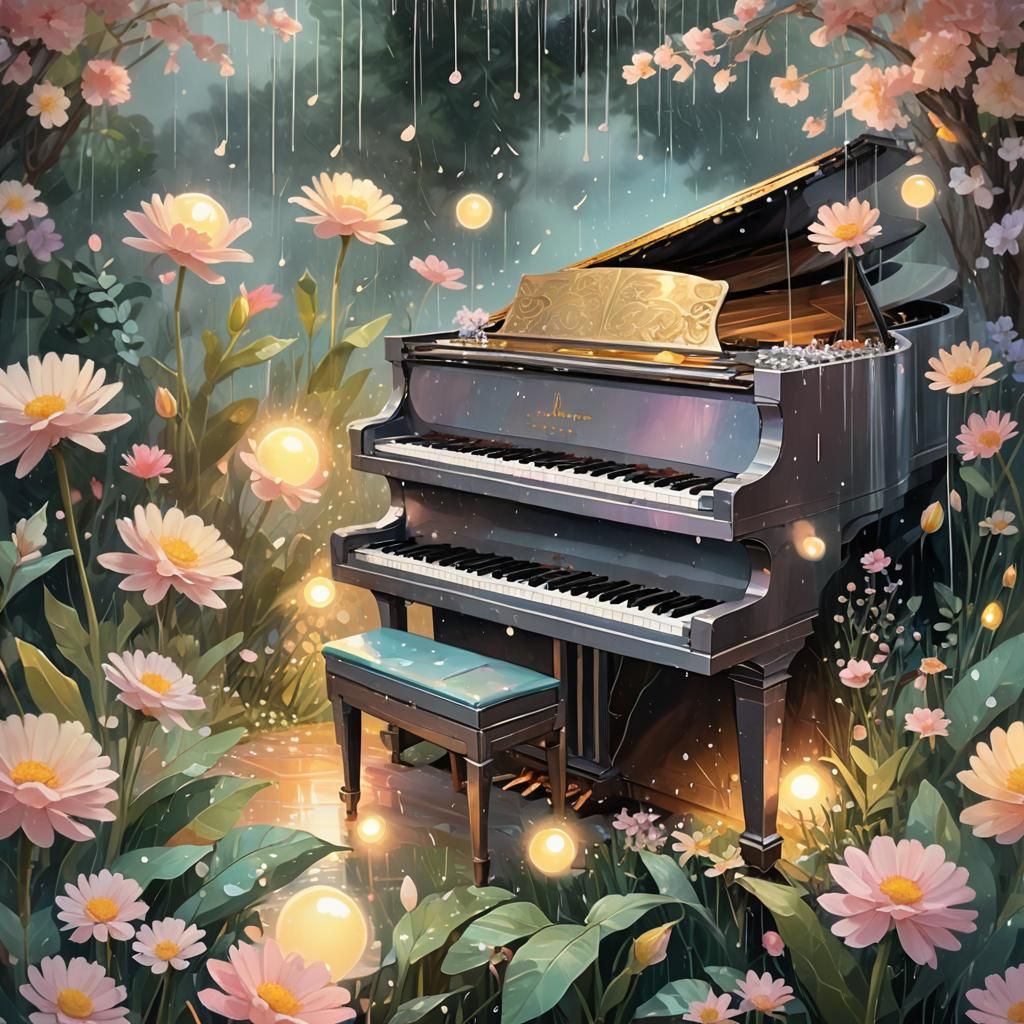 Ethereal Piano in Dreamlike Impressionist Digital Art