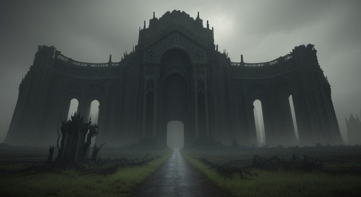 Epic Gothic Gate in Desolate Otherworldly Landscape