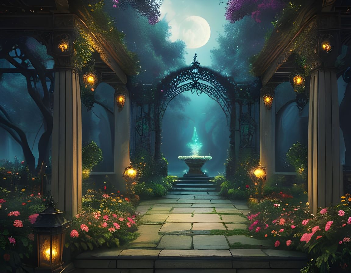 Enchanting Garden with Vibrant Flowers as Oil Painting