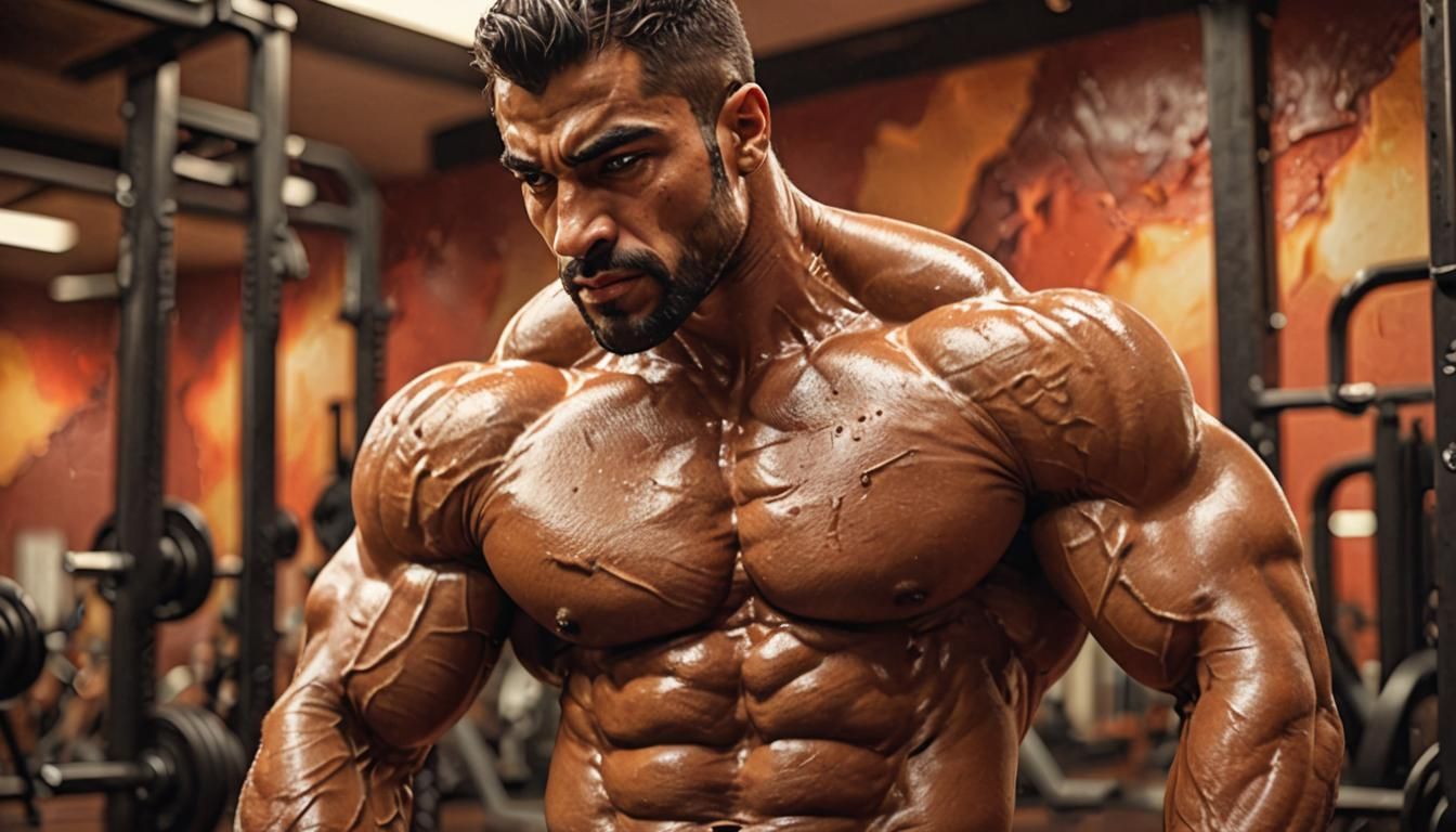 Shirtless Arab Bodybuilder Flexing: Hyper-Realistic Digital ...