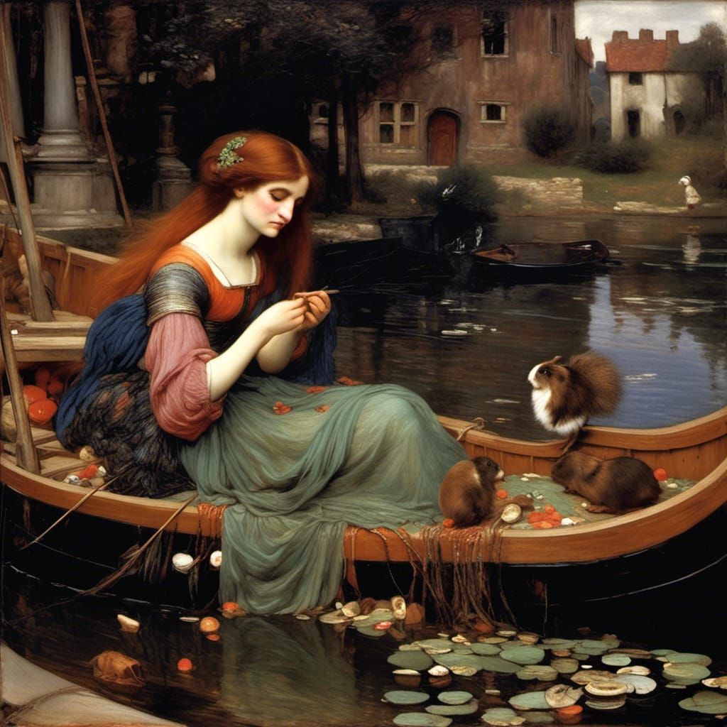 Lady of Shallott with Guinea Pig, Pre-Raphaelite Style