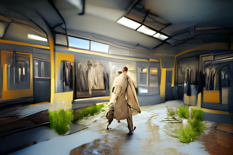 Art Deco Man in Trench Coat Painting