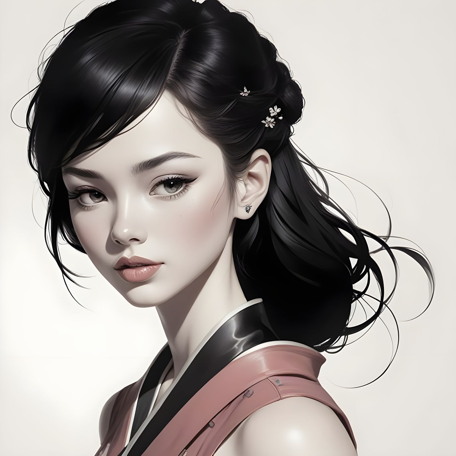 Vintage Pin-Up Beauty Smiles in Black and White