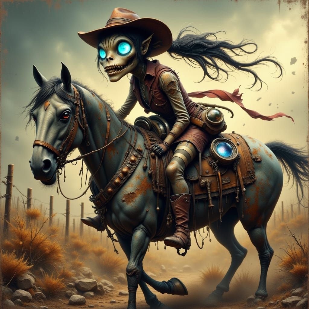 Female Cyborg Triglomite Rides Through Farmland Comic