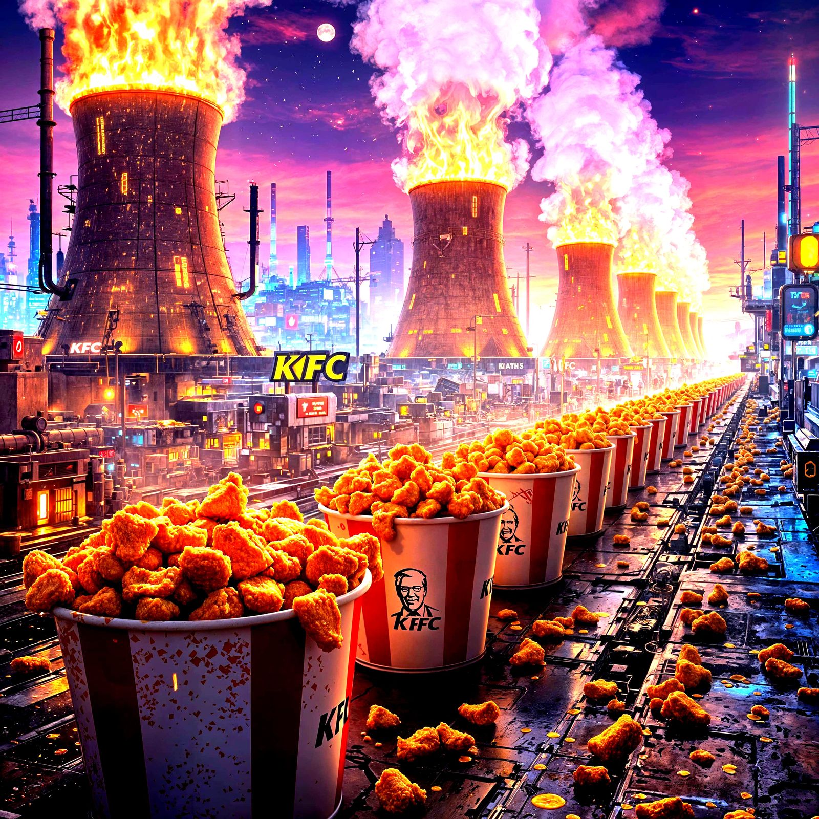 Nuclear Fast Food Landscapes in a Retro Futuristic Style