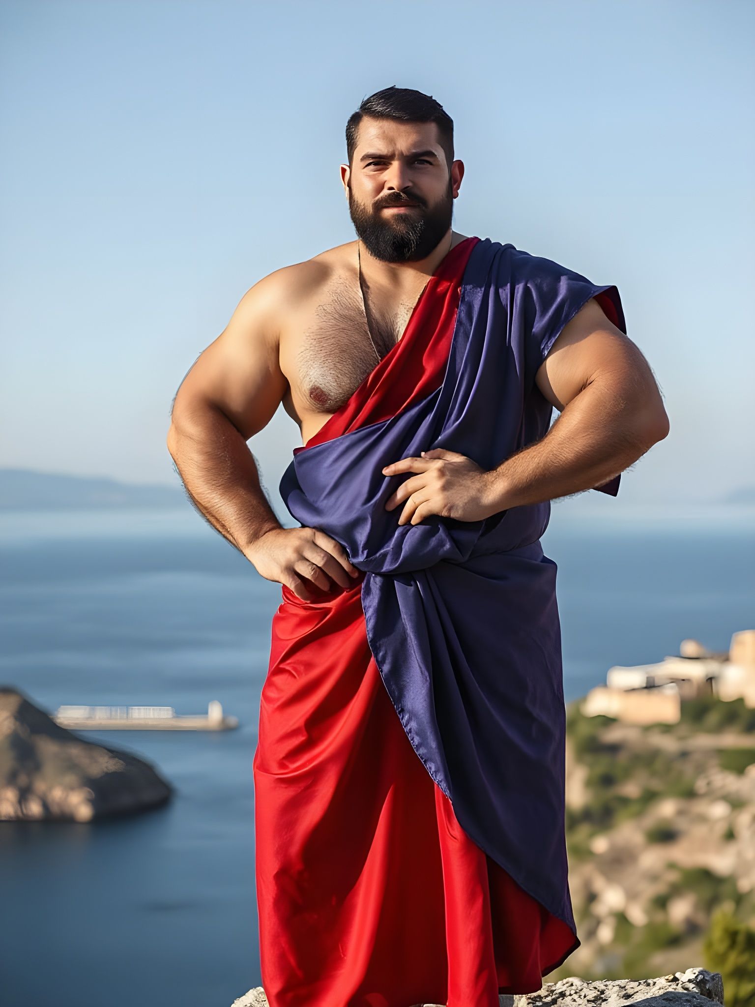 Man in Caftan Poses on Greek Island