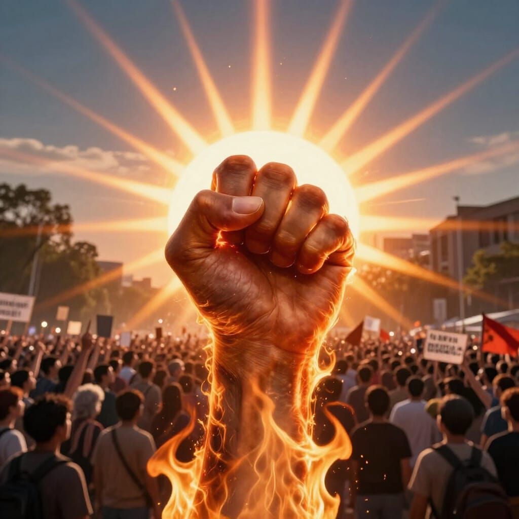 Fiery Fist Symbolizes Global Peaceful Demonstration