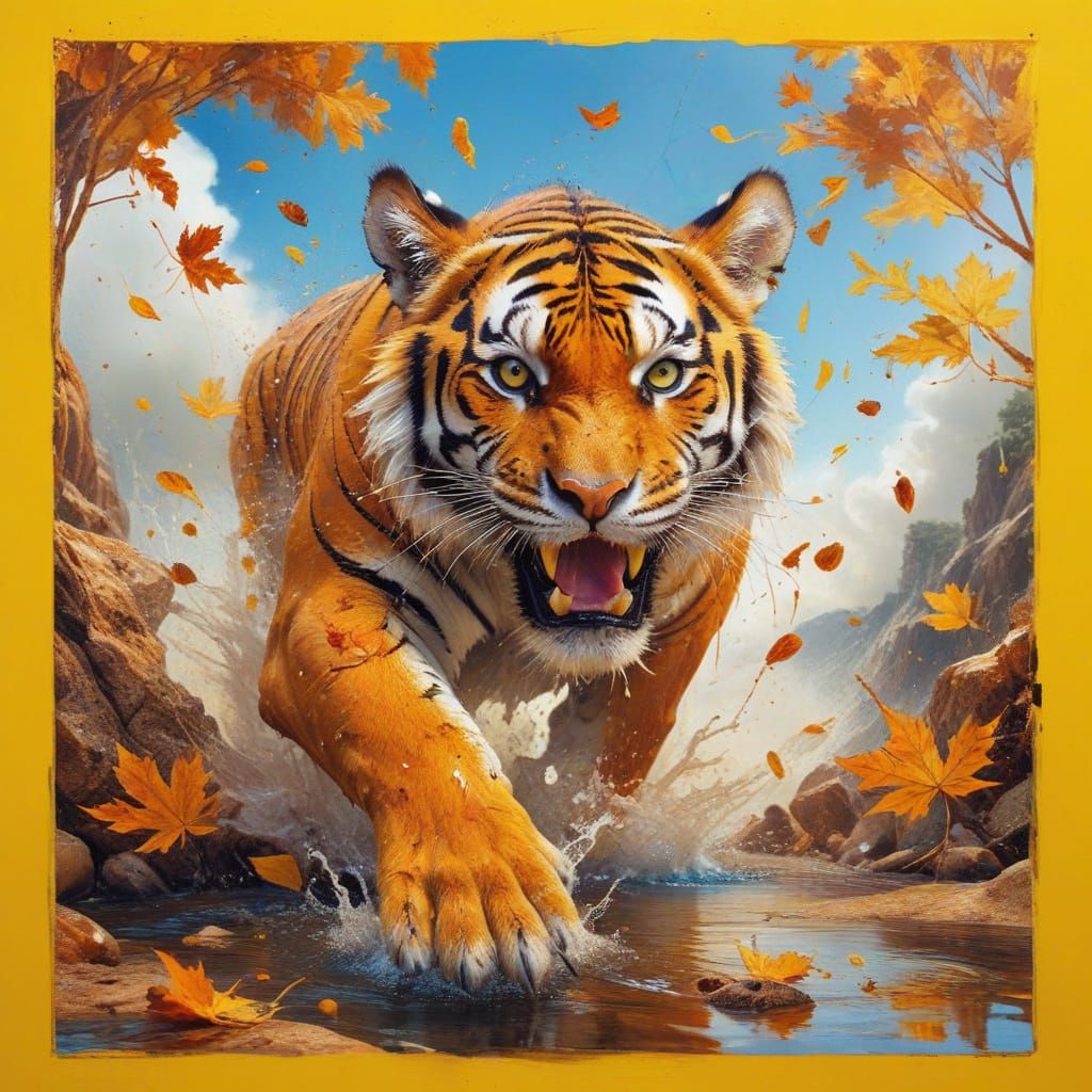 Hyperrealistic Tiger Charging Off National Geographic Magazi...