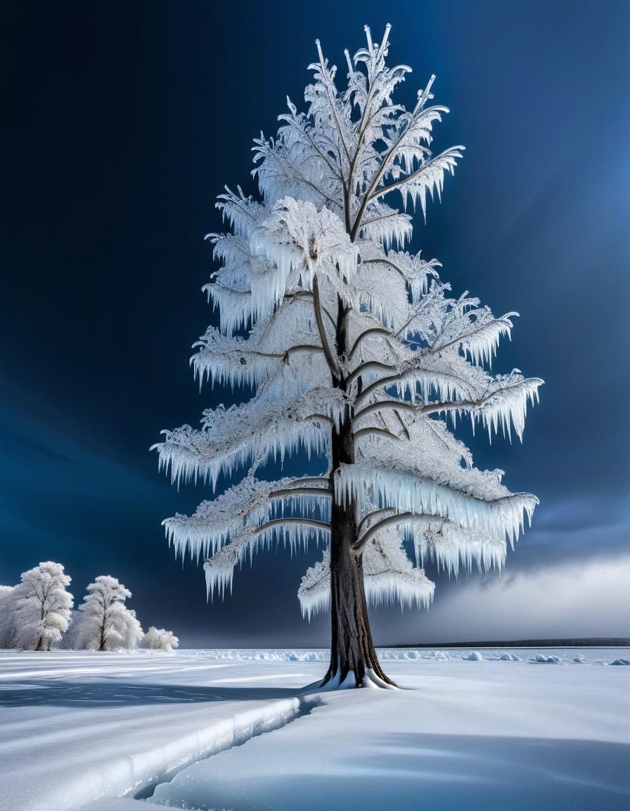 Barren Tree Encased in Ice After Freezing Rain