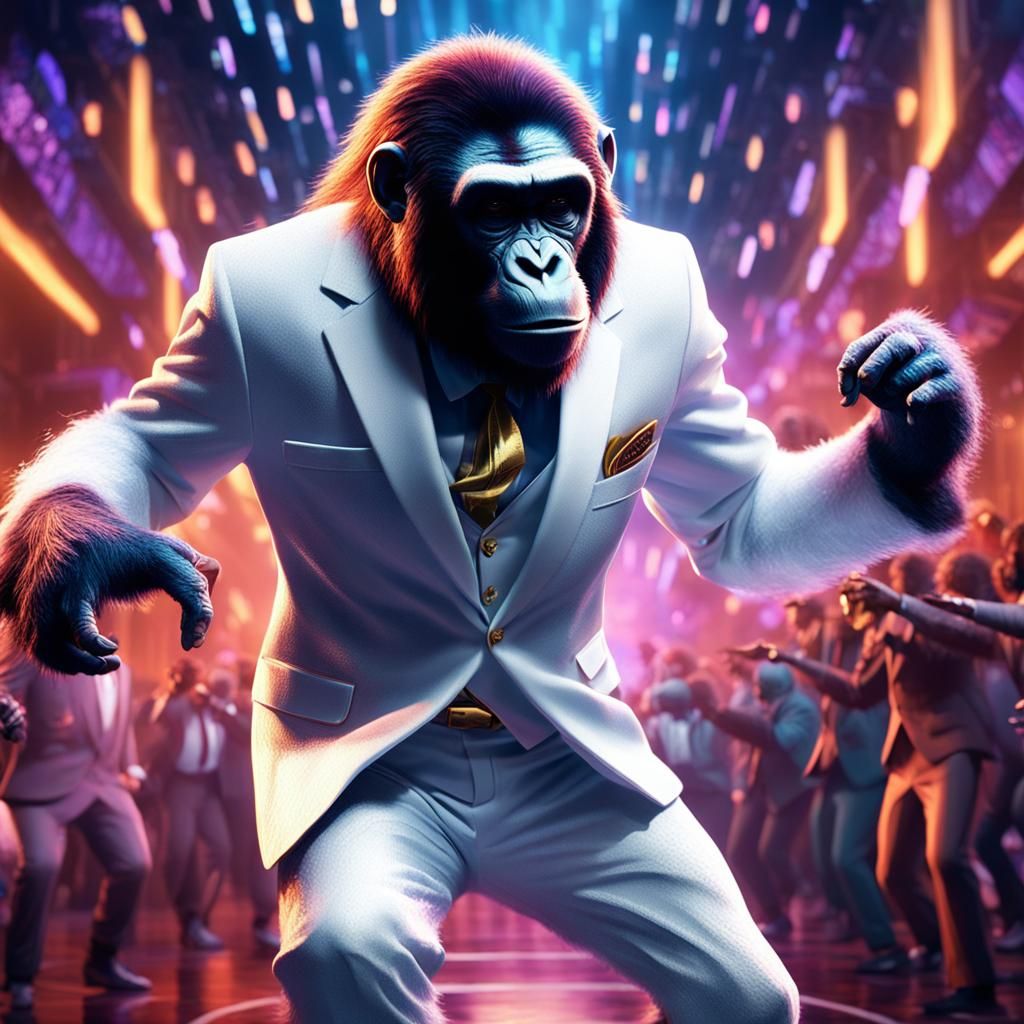 Ape in White Suit Dancing to Disco Music