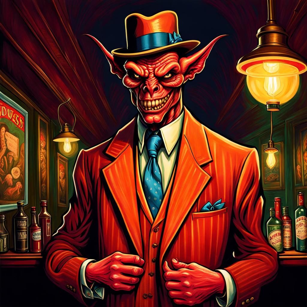 Demon Gangster Portrait in 1920s Speakeasy Style