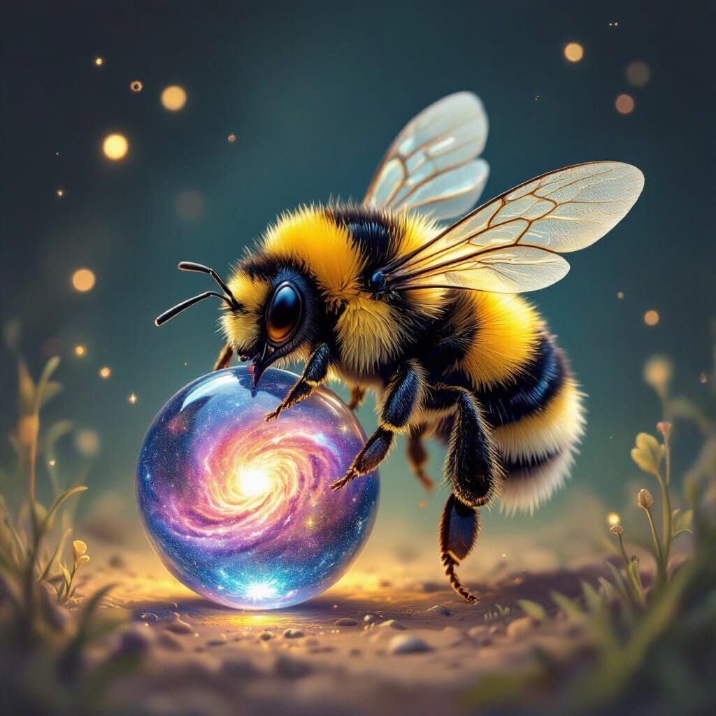 Fuzzy Bumblebee Carries Glowing Galaxy Marble in Storybook S...
