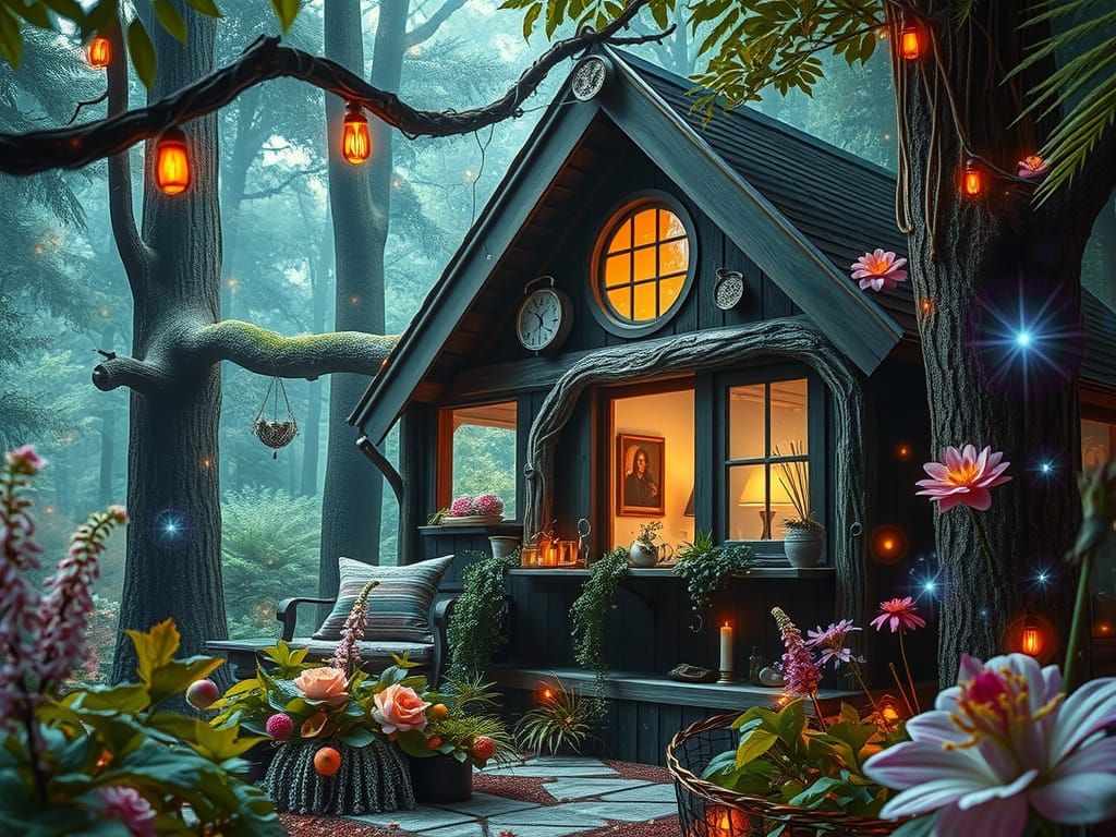 Ethereal Herb Witch Enchants Lush Forest Sanctuary