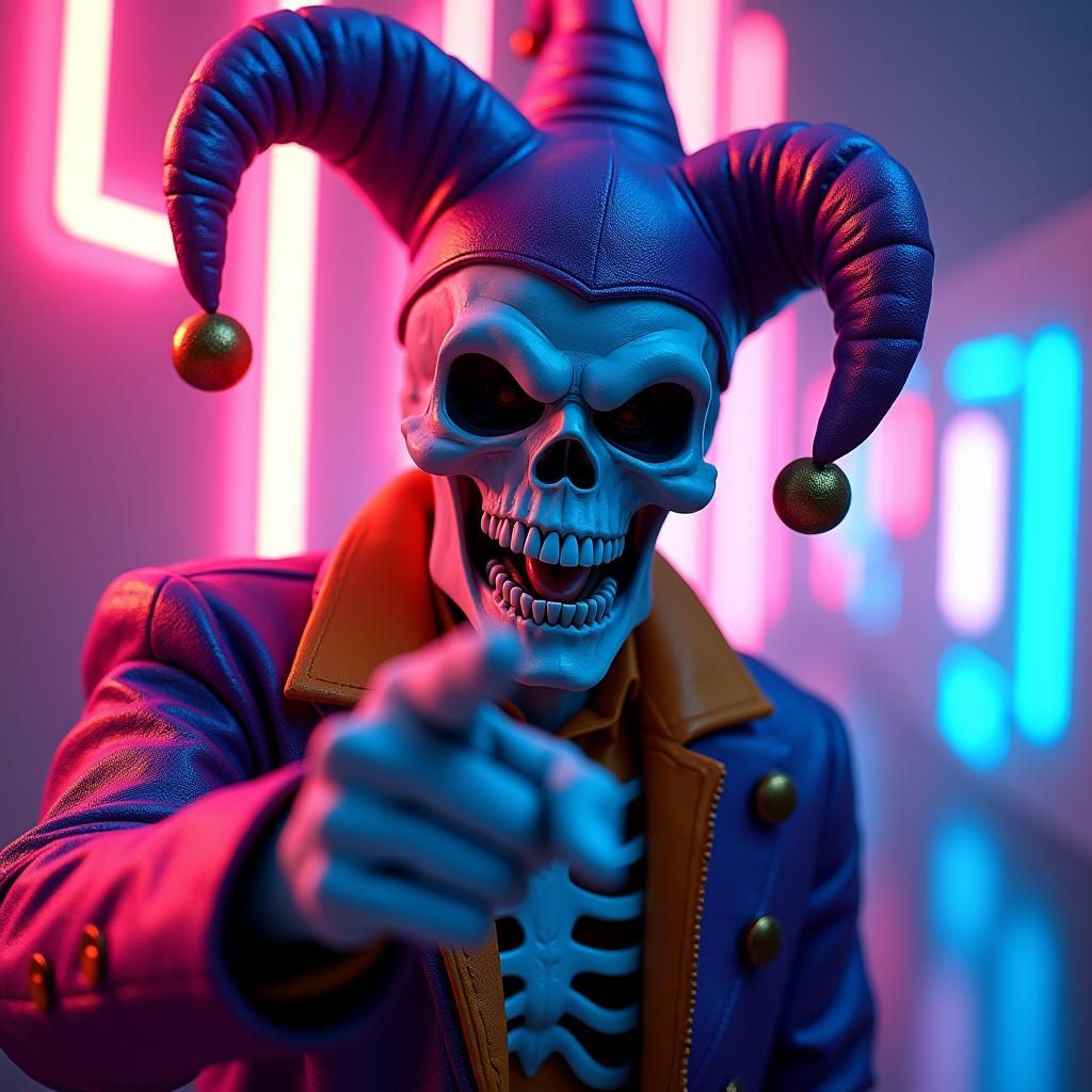 Neon Jester Laughing: A Digital Pop Art Portrait