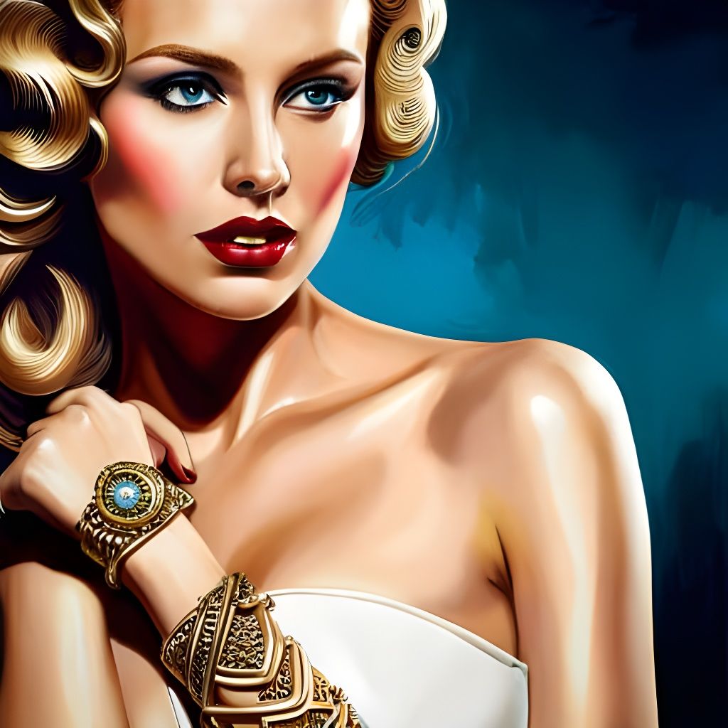 Elegant Lady in Gold Lace: Art Deco Portrait