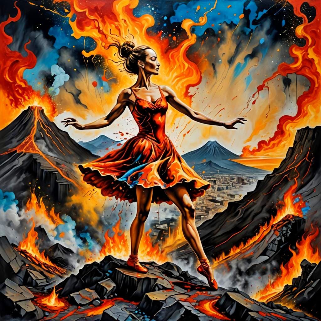 Ballerina's Dance on Vesuvius: Graffiti Art Style