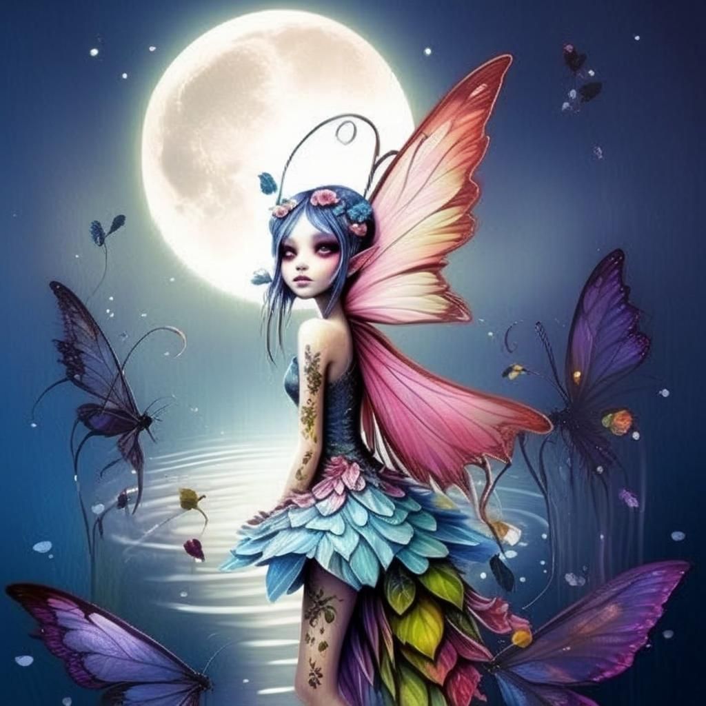 Bioluminescent Autumn Fairy Dance on Moonlit Pond