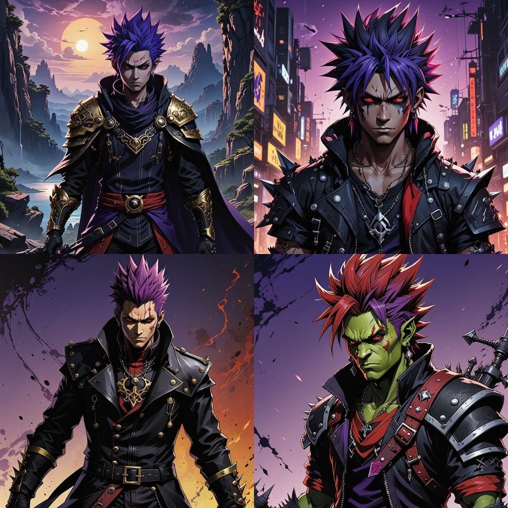Manga-Inspired Orc Teenage Boy with Vibrant Purple Mohawk