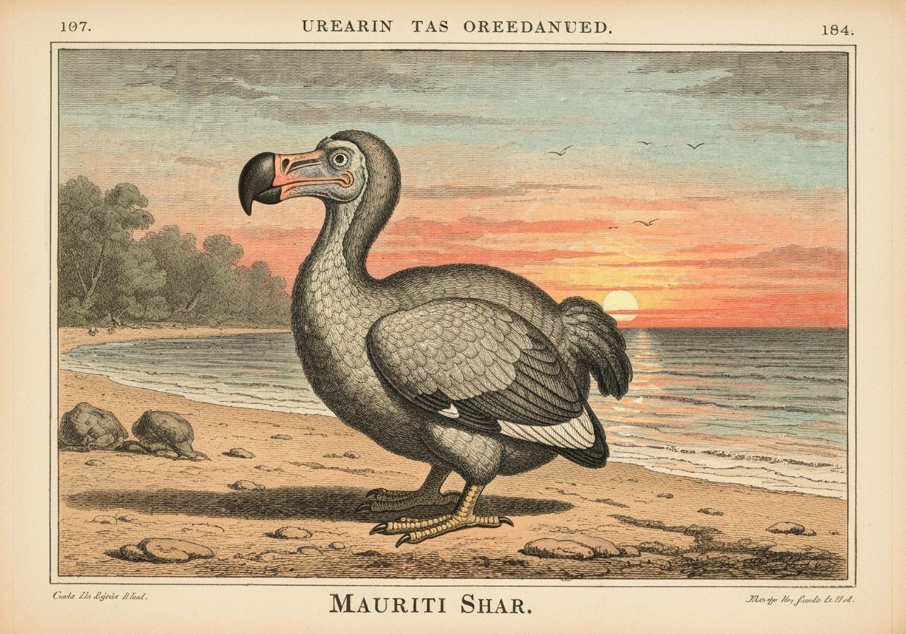 Dodo Bird Sunset Illustration, 18th Century Style