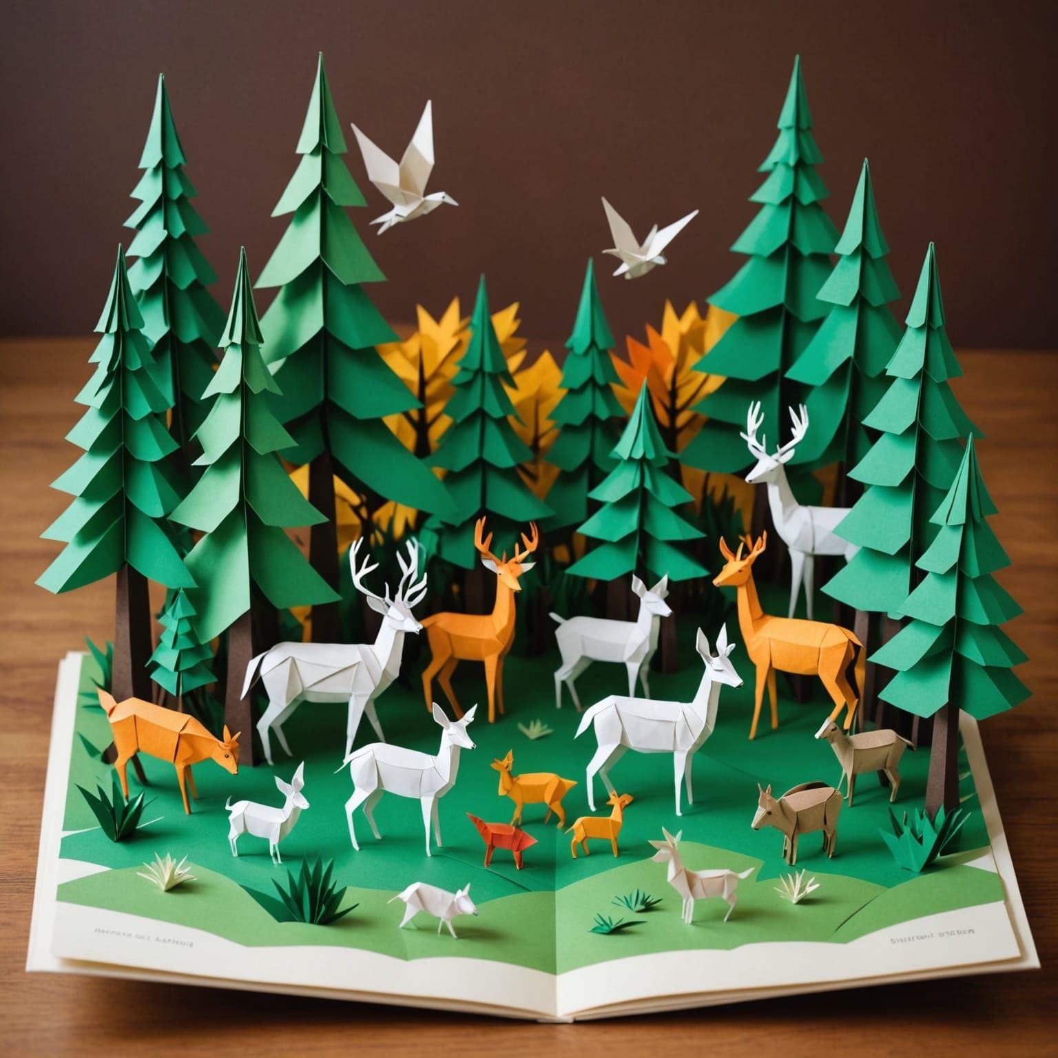 Origami Forest with Paper Animals in Pop-Up Book Style