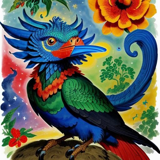 Mythical Singing Pet Creature: Folk Art Style