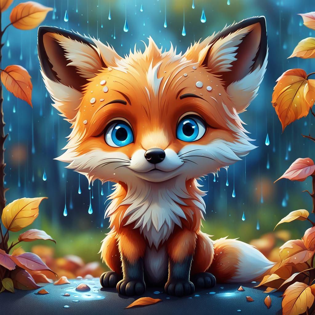 Sad Baby Fox in Pixar-Style Caricature
