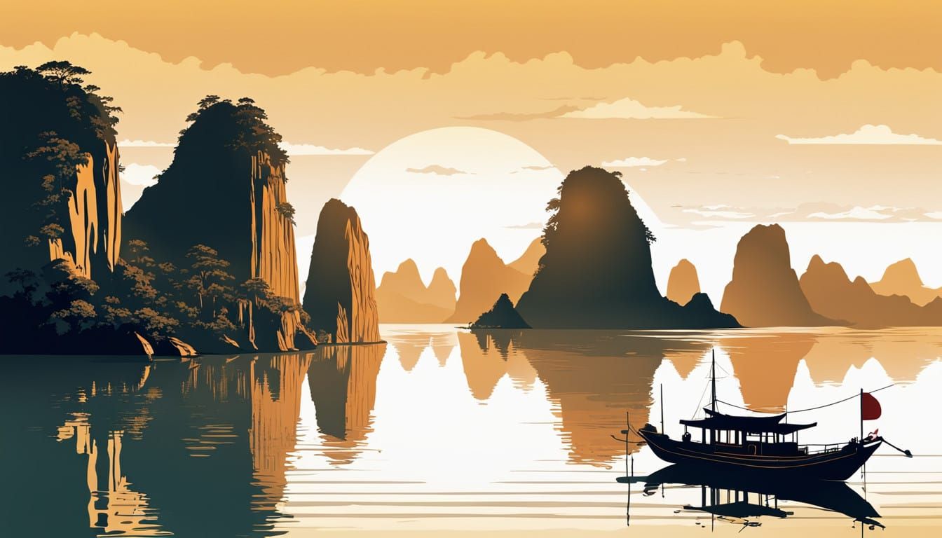 Surreal Hạ Long Bay Landscape in Rising Sunlight