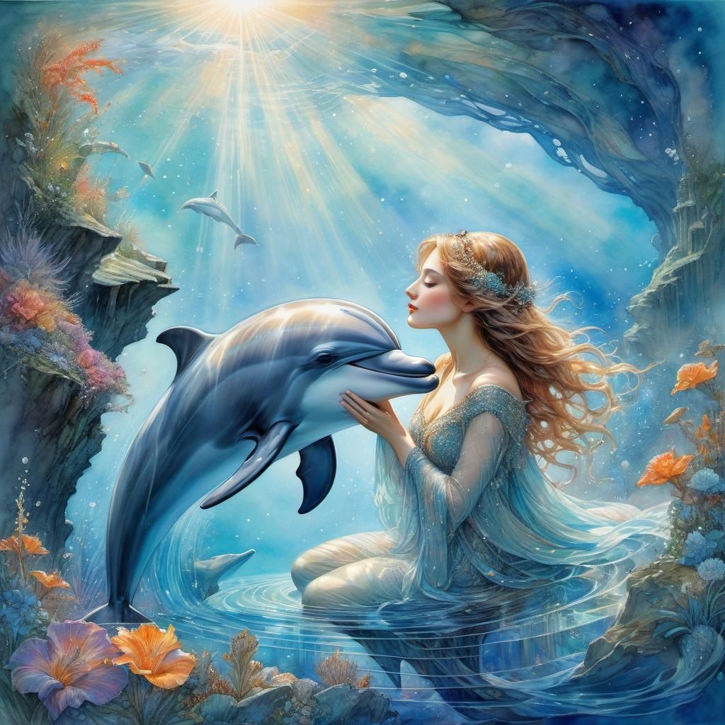 A woman and dolphins