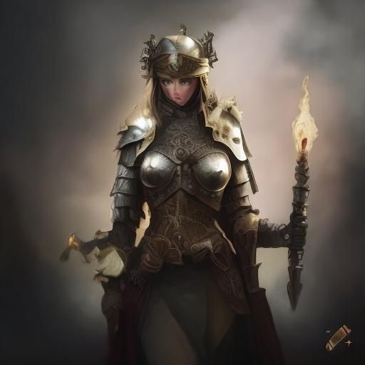 Battle Fairy in Volcanic Landscape: Fantasy Art