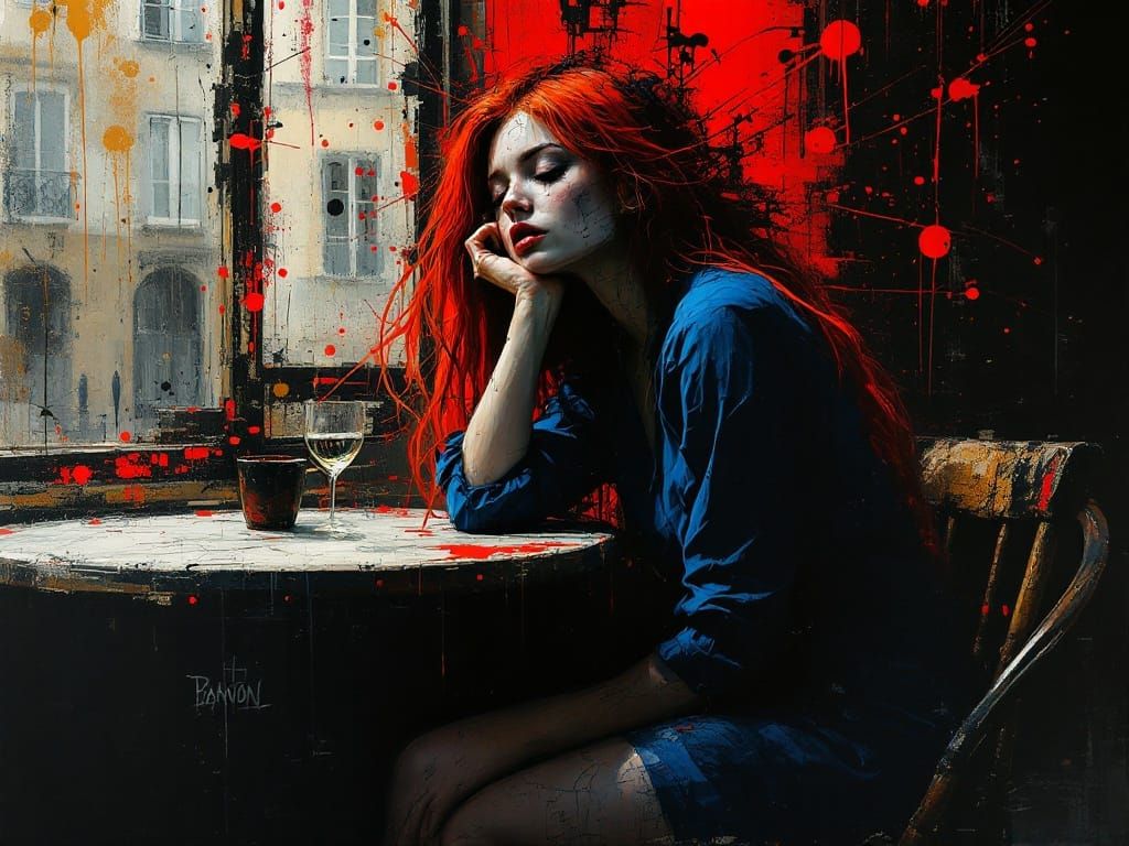 Vibrant Existential Anguish in Red-Haired Form