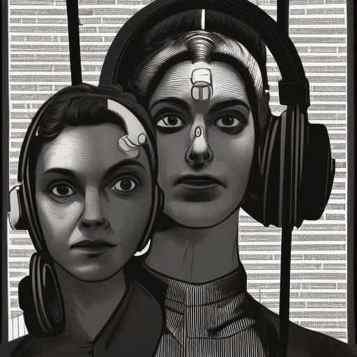 Freemasons in Industrial Shack: Black and White Linocut