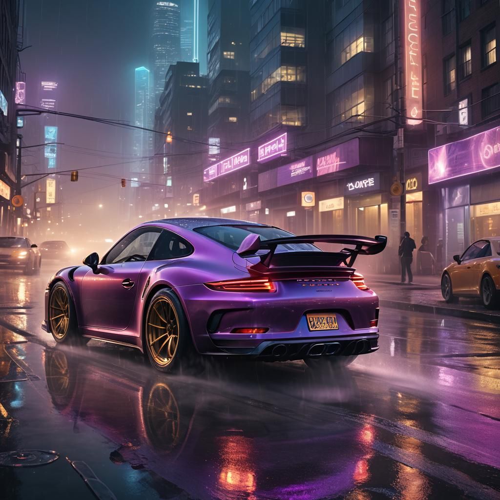 Porsche 911 GT3 Races Through Futuristic Cityscape