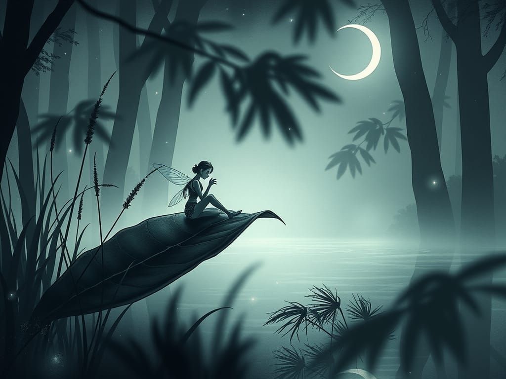 Mystical Fairy in Sumi-e Forest Landscape