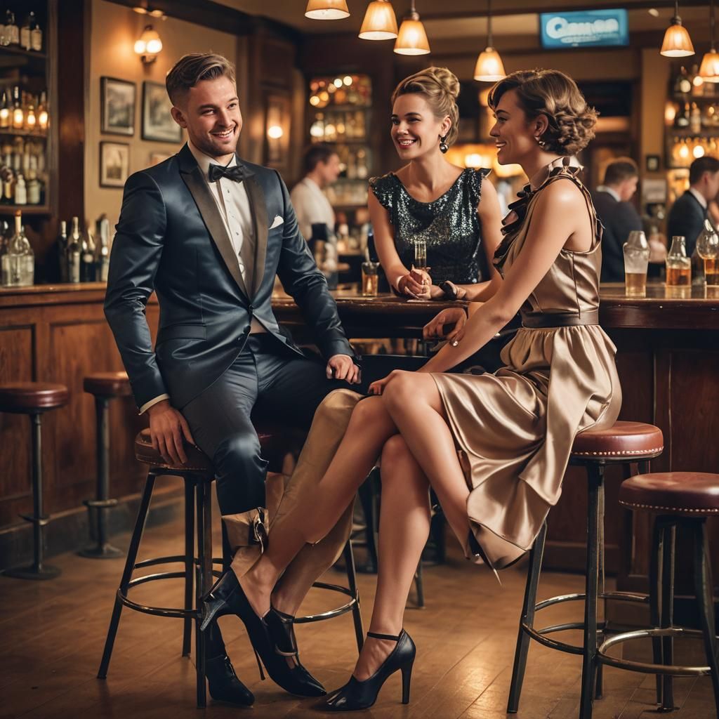 Young Man in Dress Conversing in Bar
