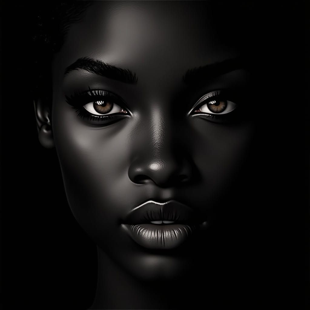 Portrait of a Stunning African American Woman in Dramatic Li...