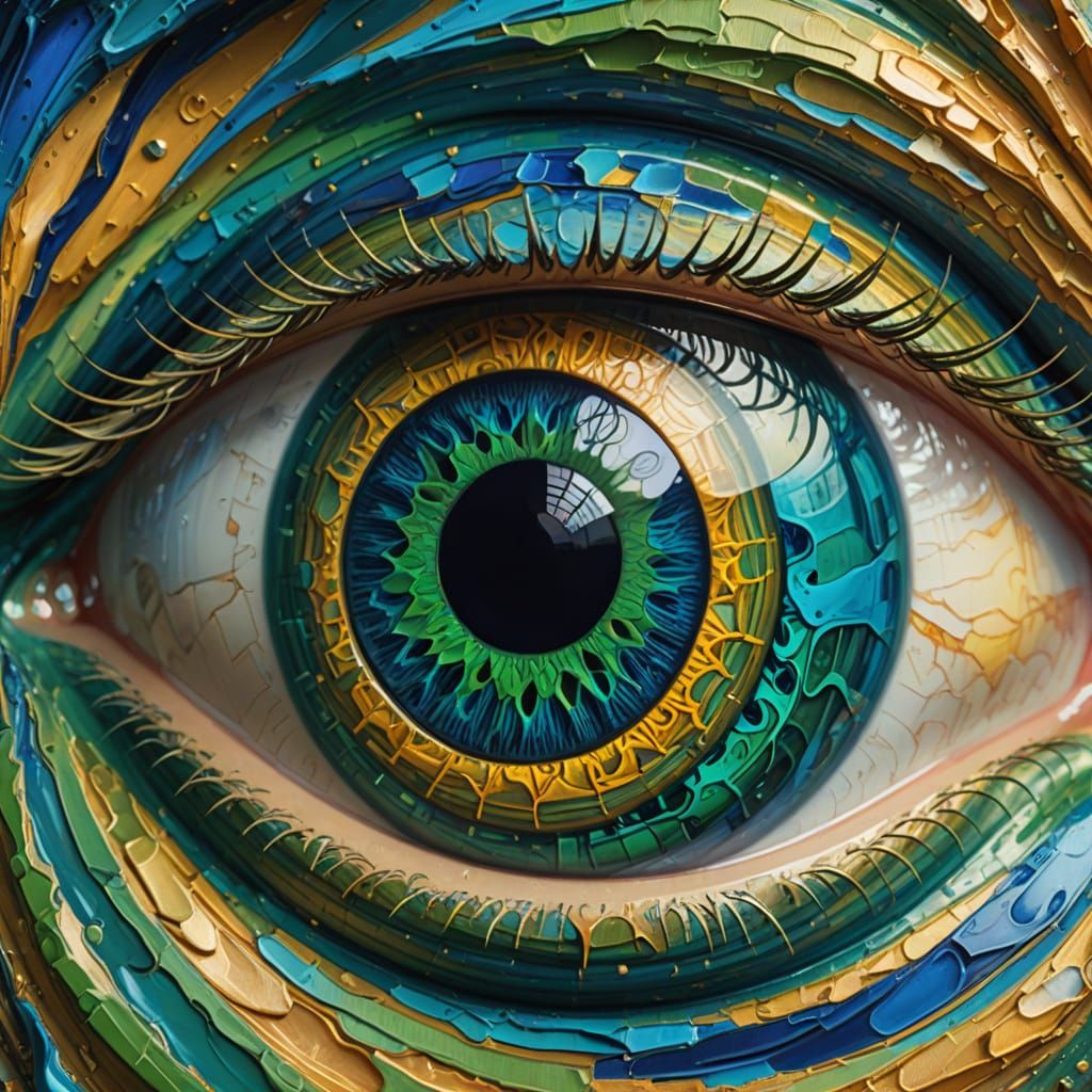 Surreal Eye with 360-Degree Iris in Oil Painting Style