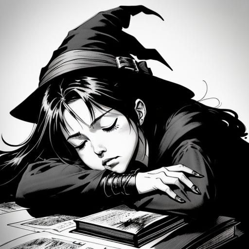 Cute Little Witch Sleeping: Black and White Comic