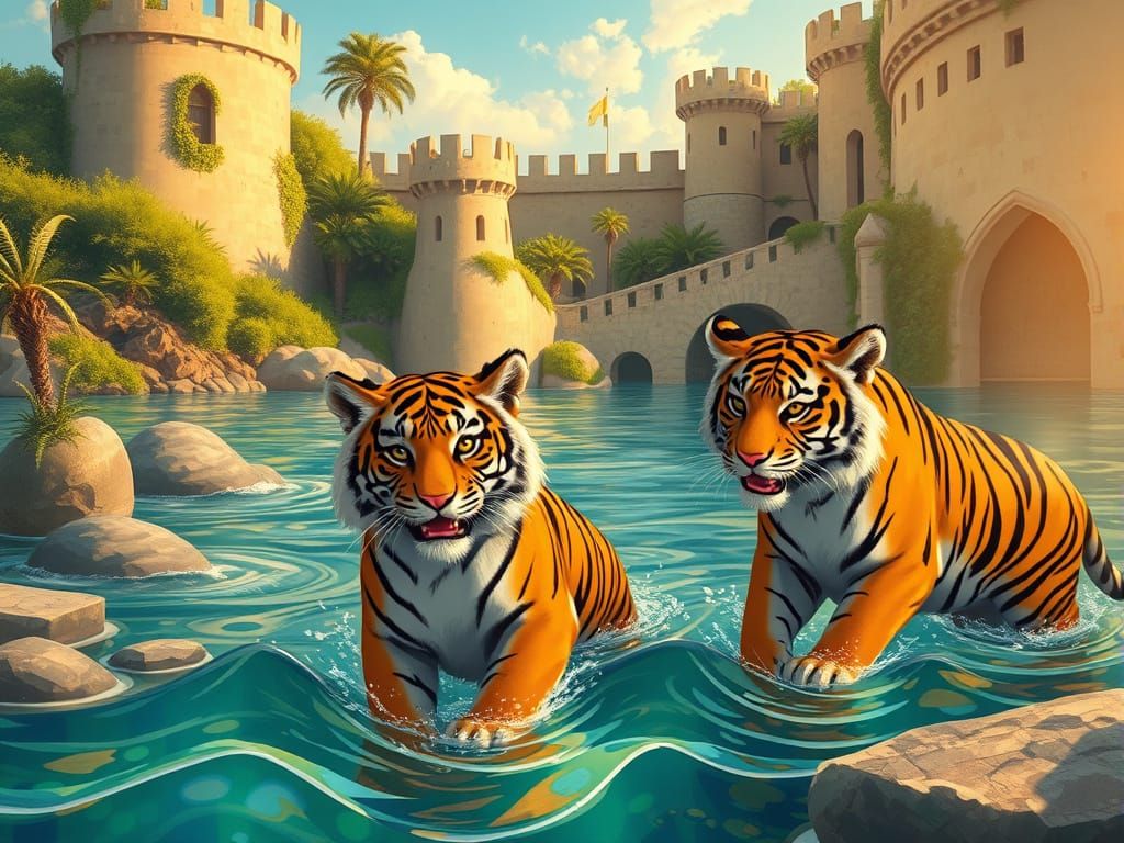 Tigers Play in Seaside Fortress: Summer Colors