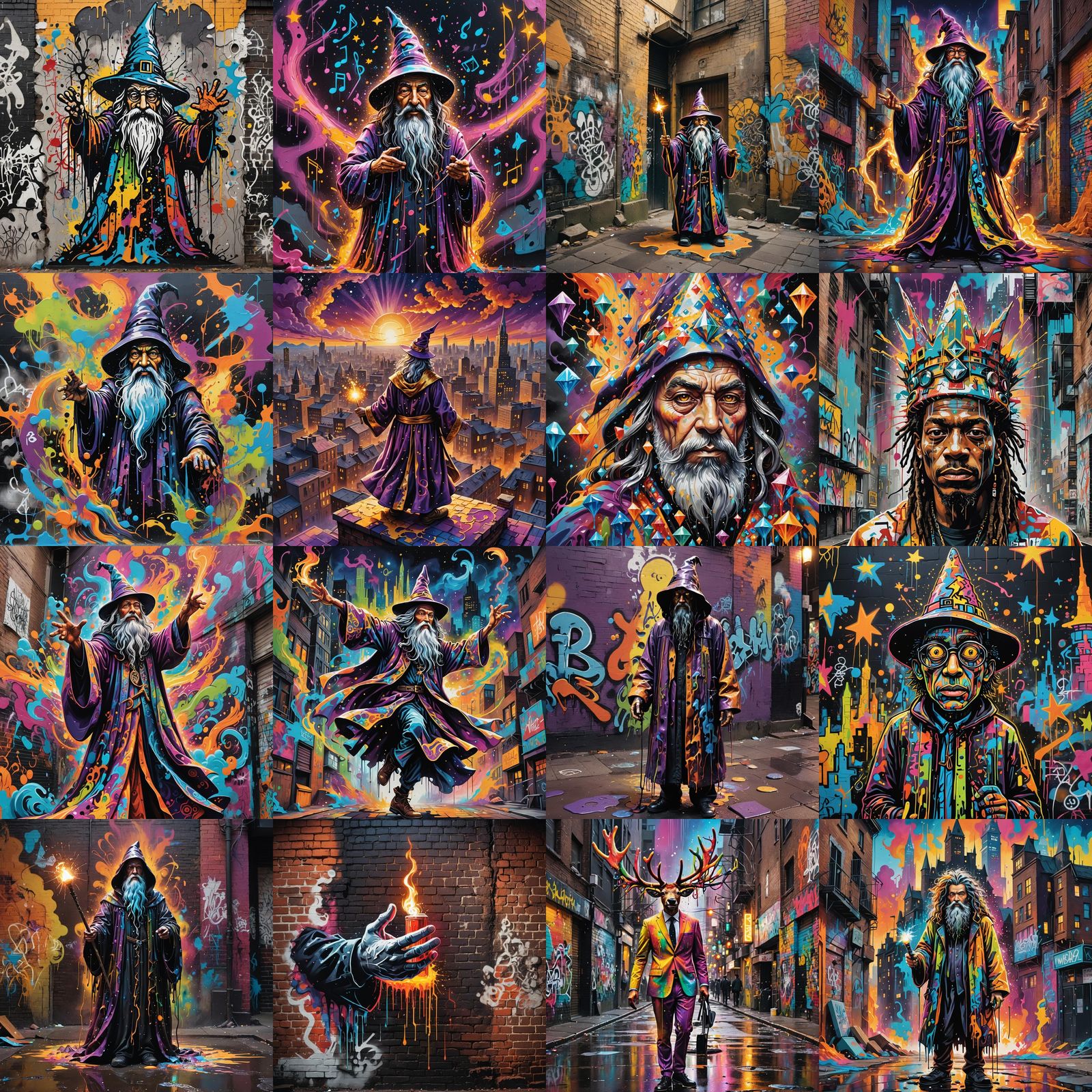 Wizard Graffiti Art in Polychromatic Splash Style