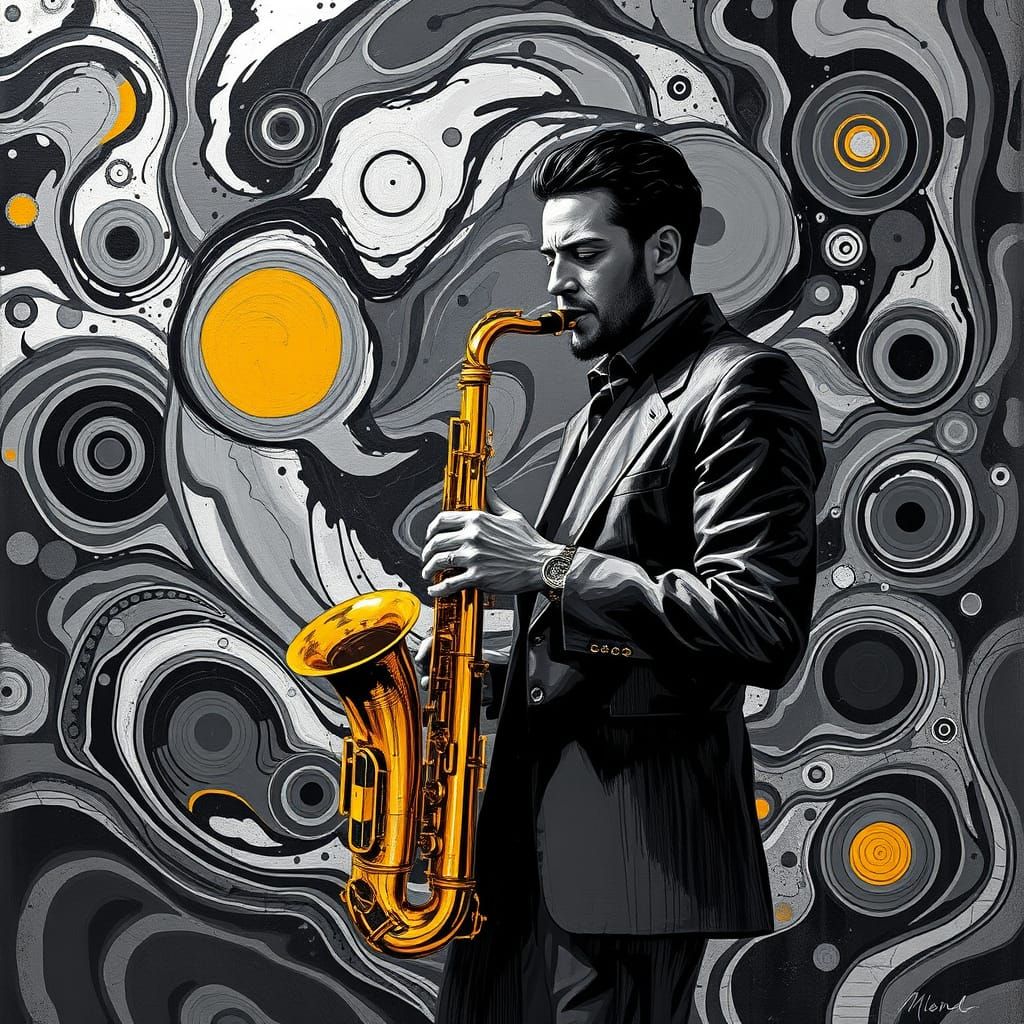 Hyper-Realistic Saxophonist in Futuristic Dreamscape