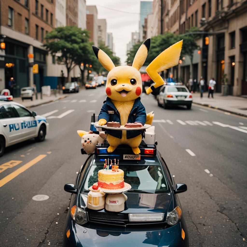 Pikachu Celebrates with Birthday Cake: Professional Photogra...
