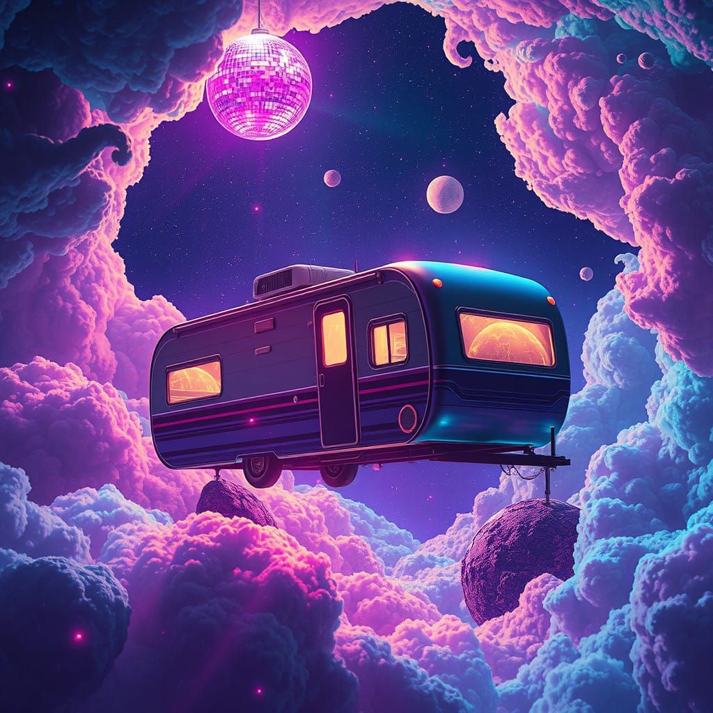 Ethereal Cosmic Disco Oasis in Outer Space