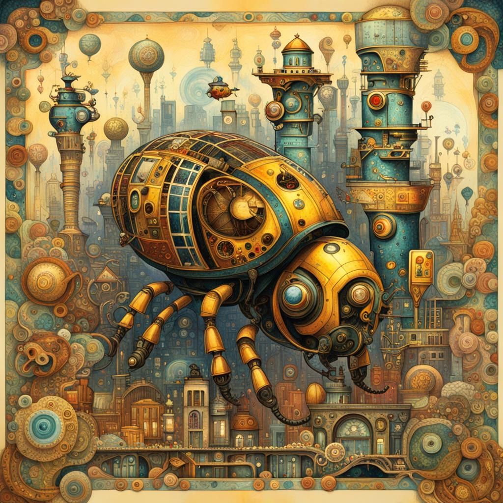 Steampunk Bumblebee in Art Deco Fractal Style